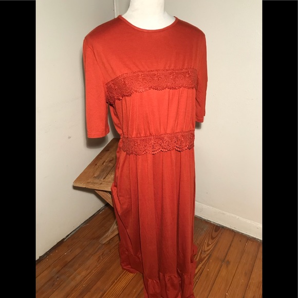Orange Maxi Ruffle Dress- like new - Picture 1 of 10